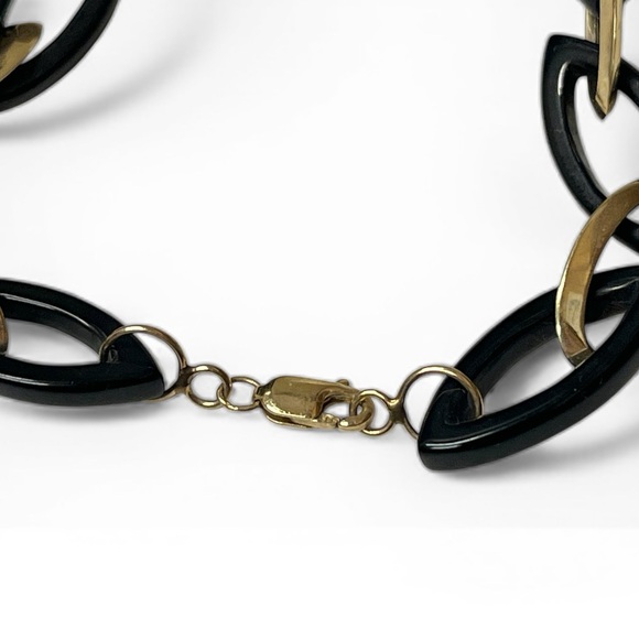 Elegant Two Tone Black and Gold Chainlink Bracelet Fashion Jewelry - Picture 3 of 4